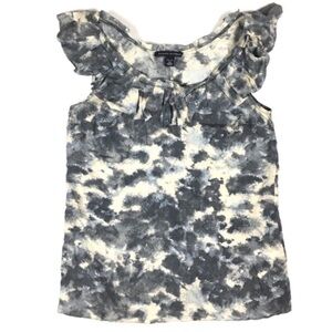 BANANA REPUBLIC 100% Silk Shell Top Blouse Ruffle Neck Tie Dye Neutral Size XSP